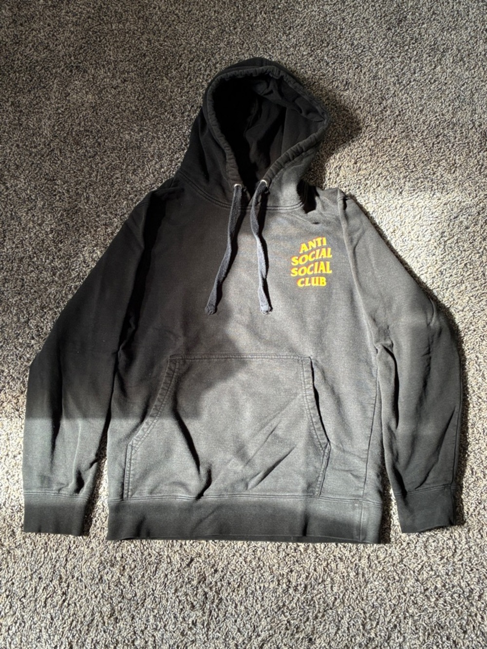 Anti Social Social Club Black Hoodie with Yellow Chest Logo